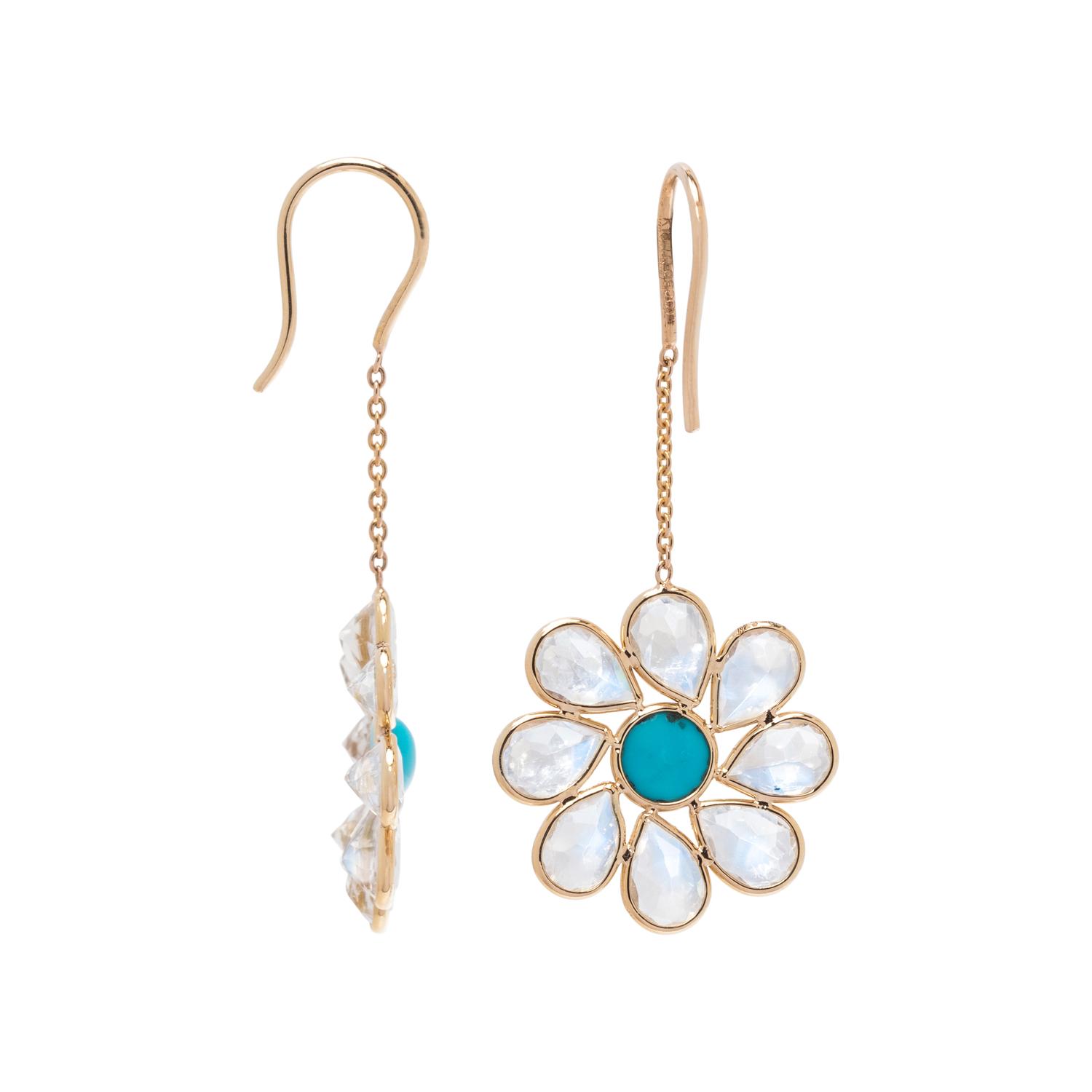 MOONSTONE AND TURQUOISE FLOWER EARRINGS
