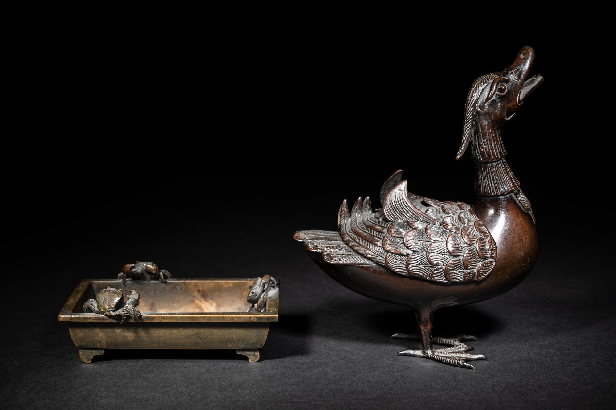 Two Japanese Bronze Incense Burners