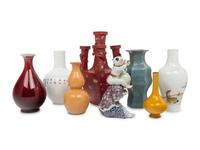 Seven Chinese Porcelain Vases and A Chinese Famille Rose Porcelain Figures