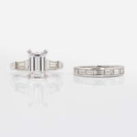 An Emerald-Cut Diamond and Platinum Ring and Band 2.25 Carat Emerald-Cut Diamond, GIA Certified