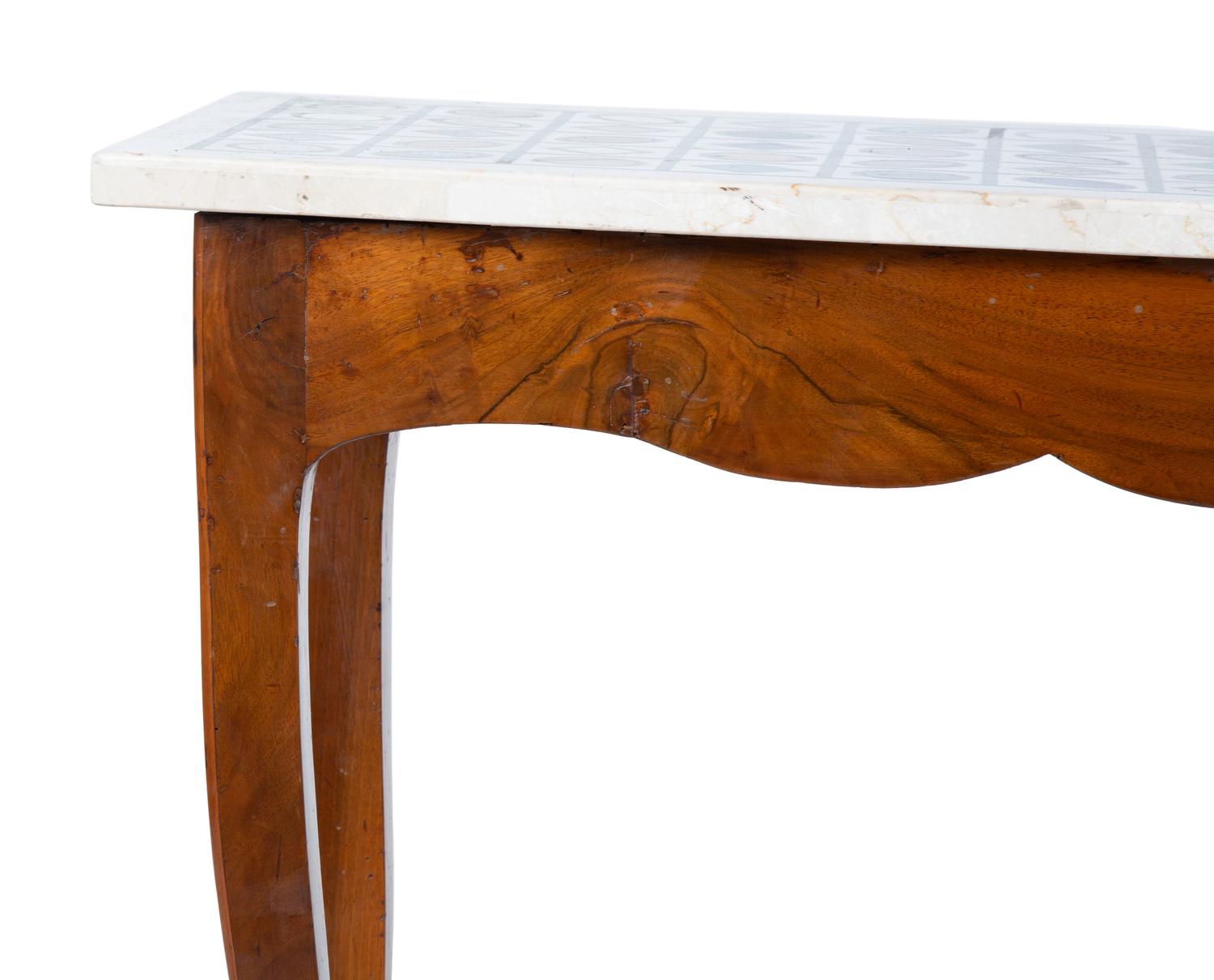 An Italian Burl Walnut Table with a Specimen Marble Top