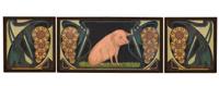 A Three Panel Etched Glass Butcher Shop Sign 116" W x 1.75" D x 32.25" H — France, Circa 1910