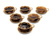 A Set of Six 18-Karat Gold Mounted Agate Cups and Saucers