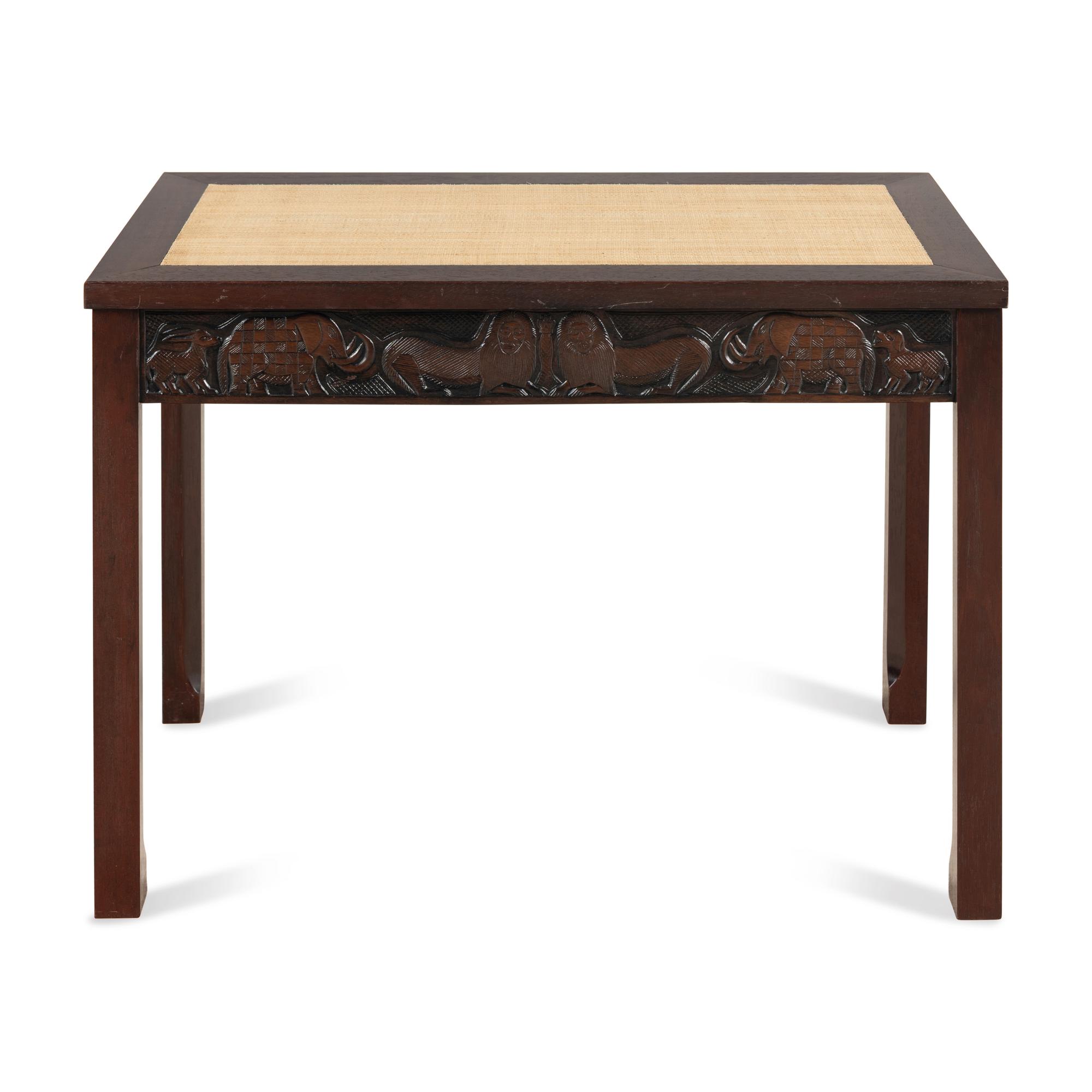 An African Style Carved and Raffia-Inset Low Table