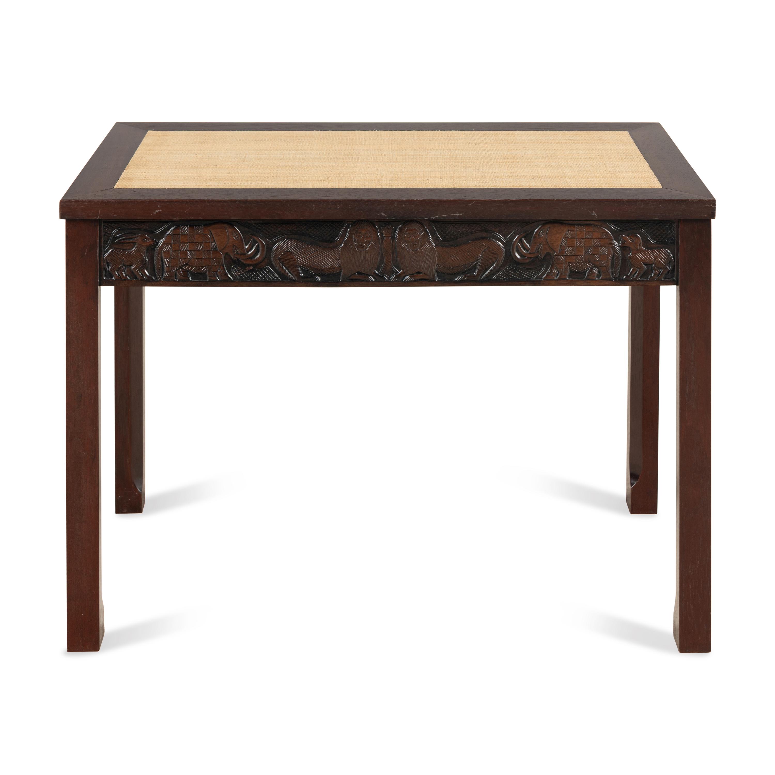 An African Style Carved and Raffia-Inset Low Table