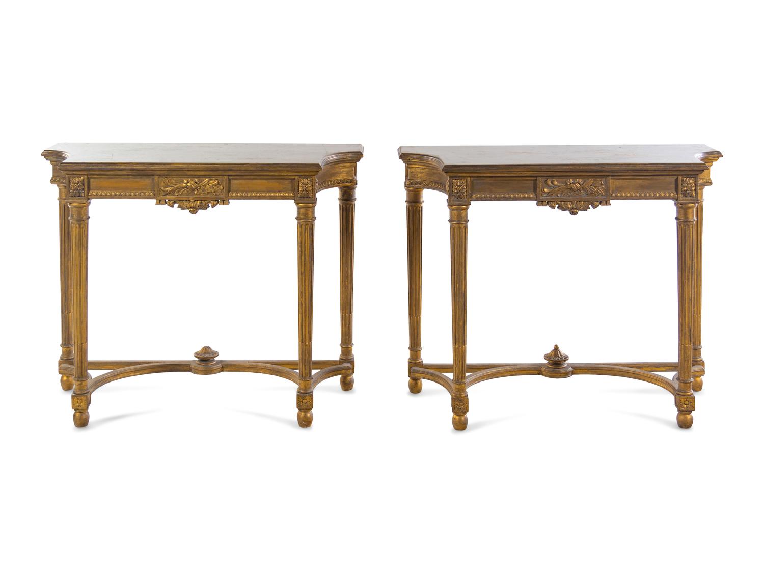 A Pair of Louis XVI Style Giltwood Console Tables