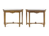 A Pair of Louis XVI Style Giltwood Console Tables