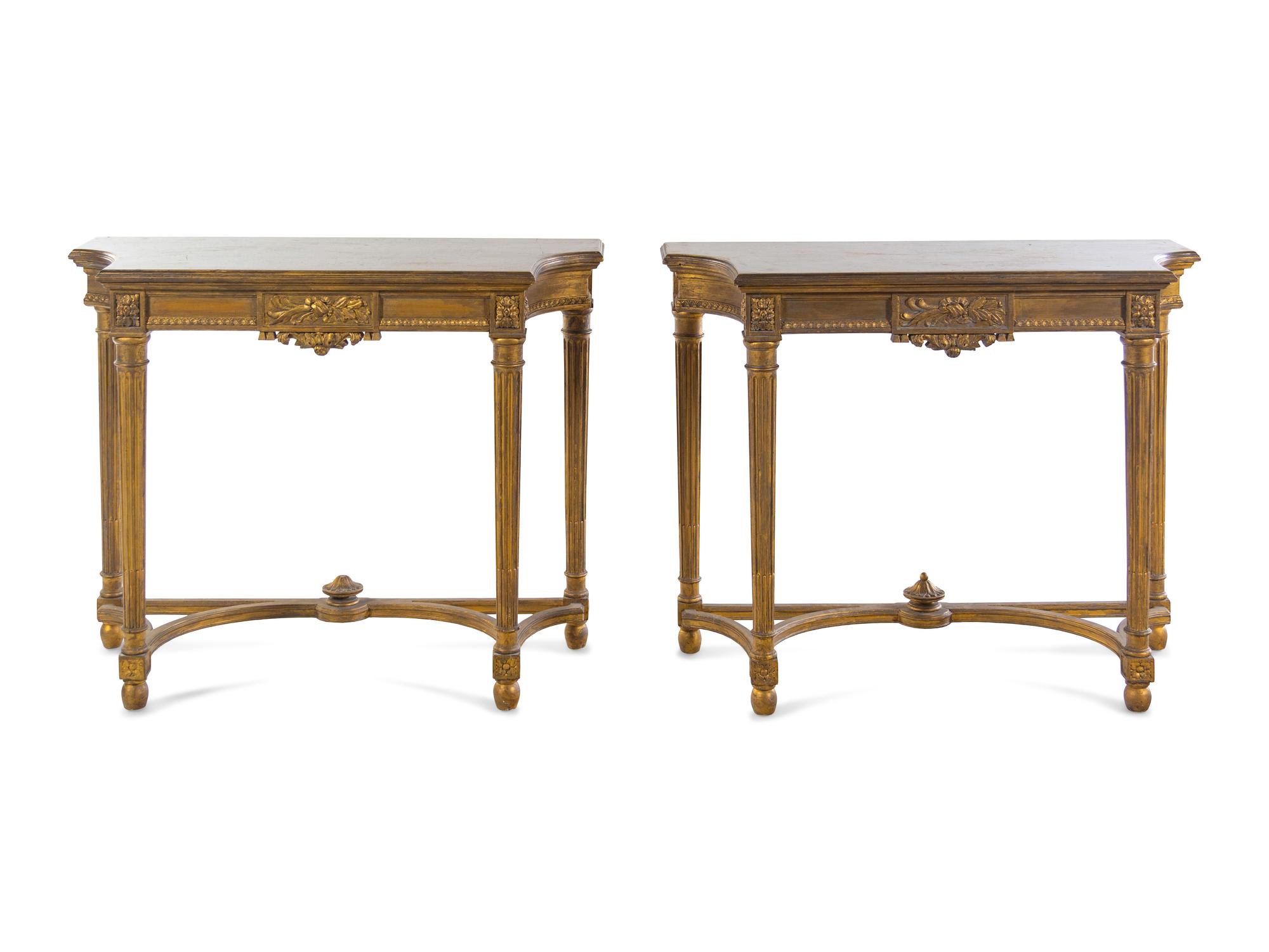 A Pair of Louis XVI Style Giltwood Console Tables