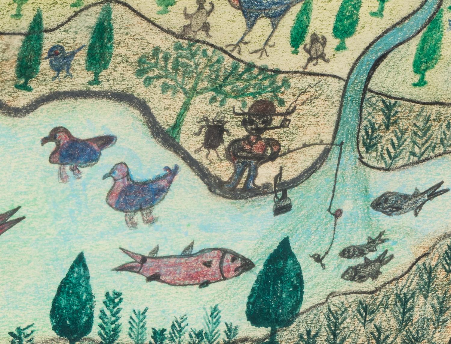 Untitled (Fishing), 1971 and Water, Drain, Sewer , 1972 (two works)