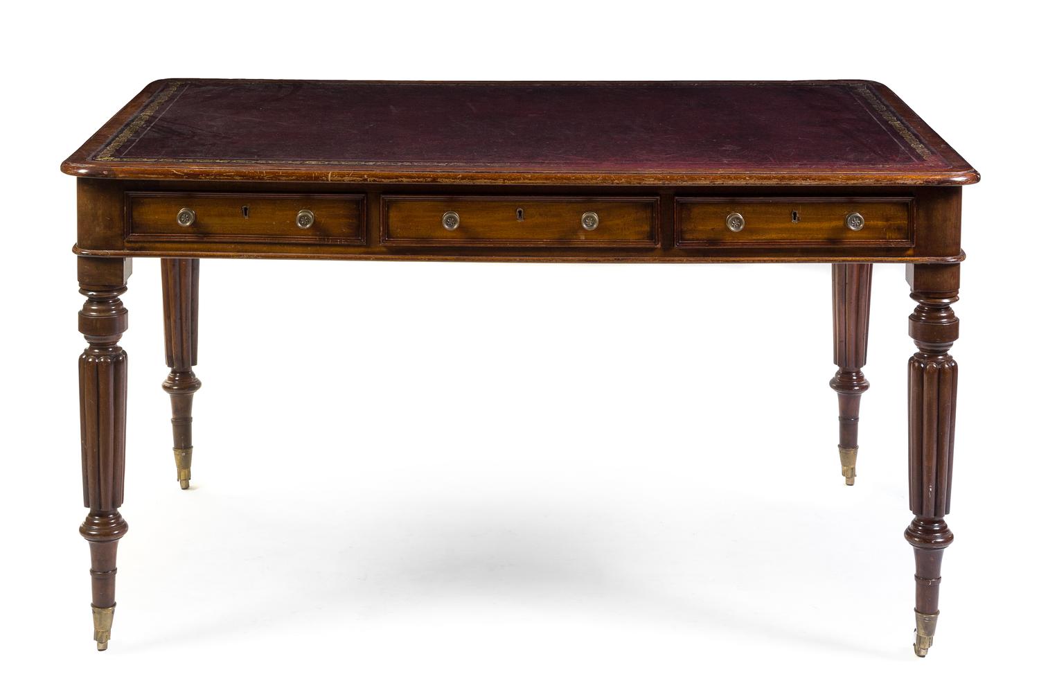 A William IV Mahogany Partner's Desk Height 32 1/2 x width 40 x depth 59 inches.
