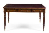 A William IV Mahogany Partner's Desk Height 32 1/2 x width 40 x depth 59 inches.