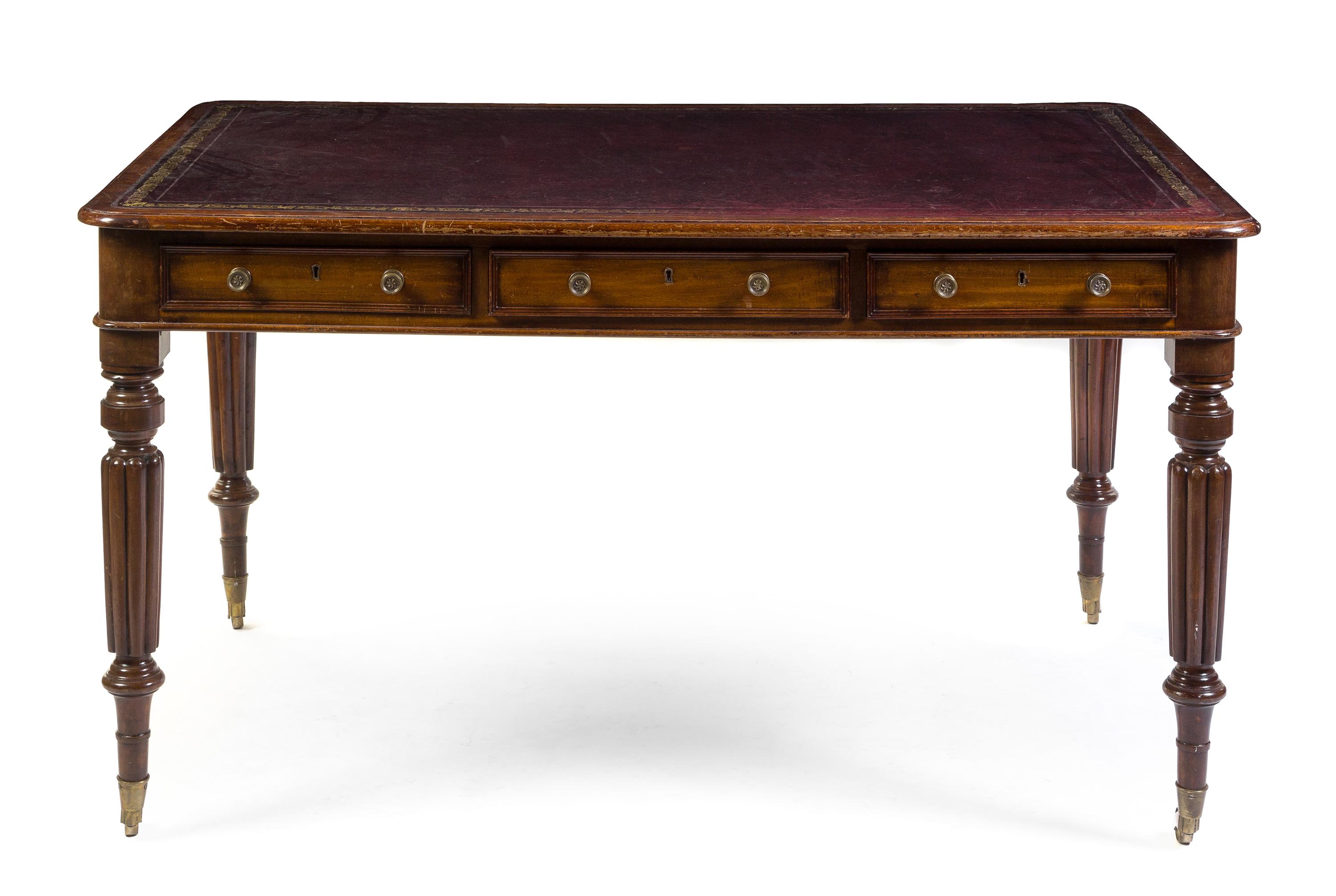 A William IV Mahogany Partner's Desk Height 32 1/2 x width 40 x depth 59 inches.