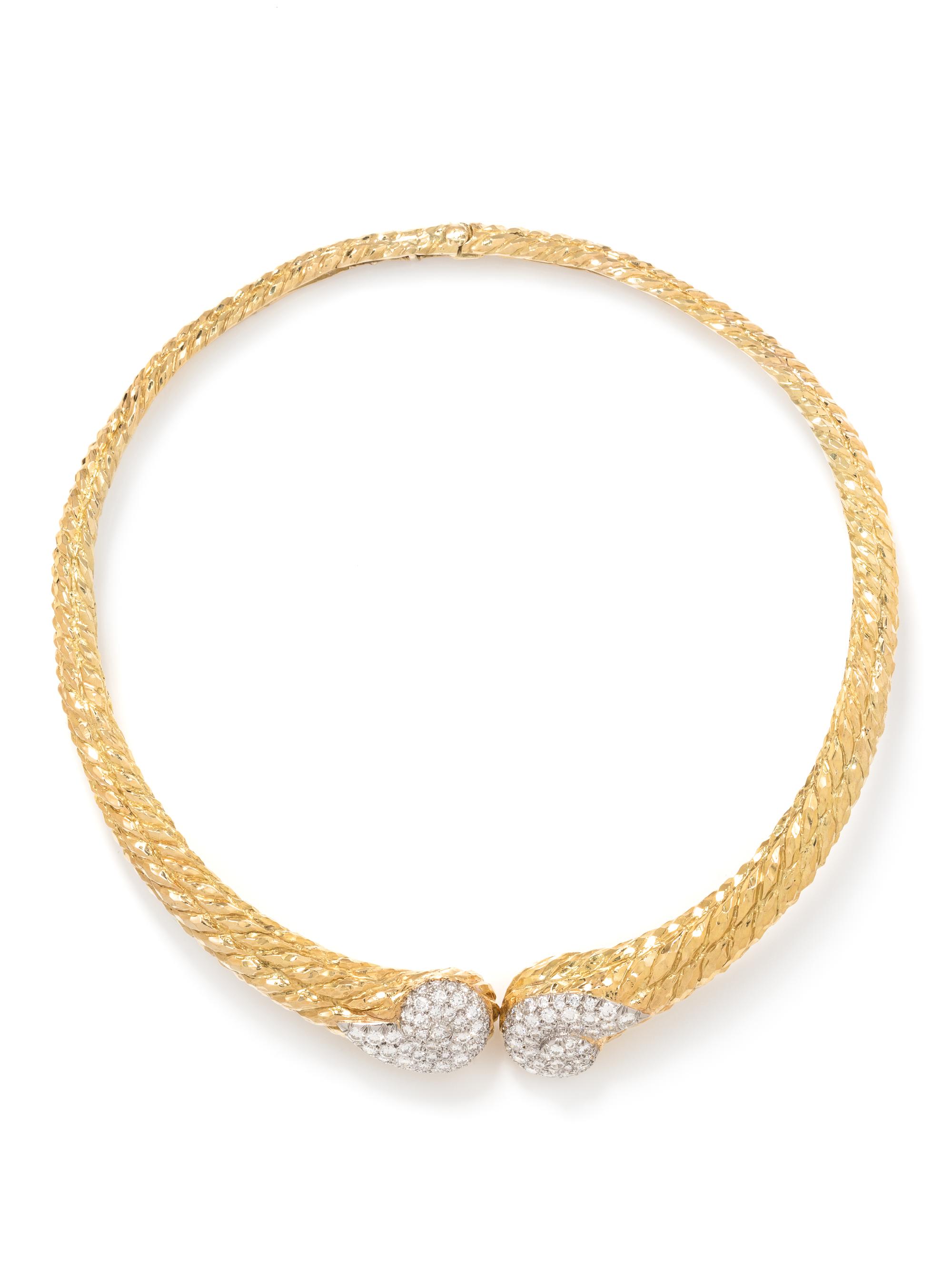DAVID WEBB, YELLOW GOLD, PLATINUM AND DIAMOND COLLAR NECKLACE