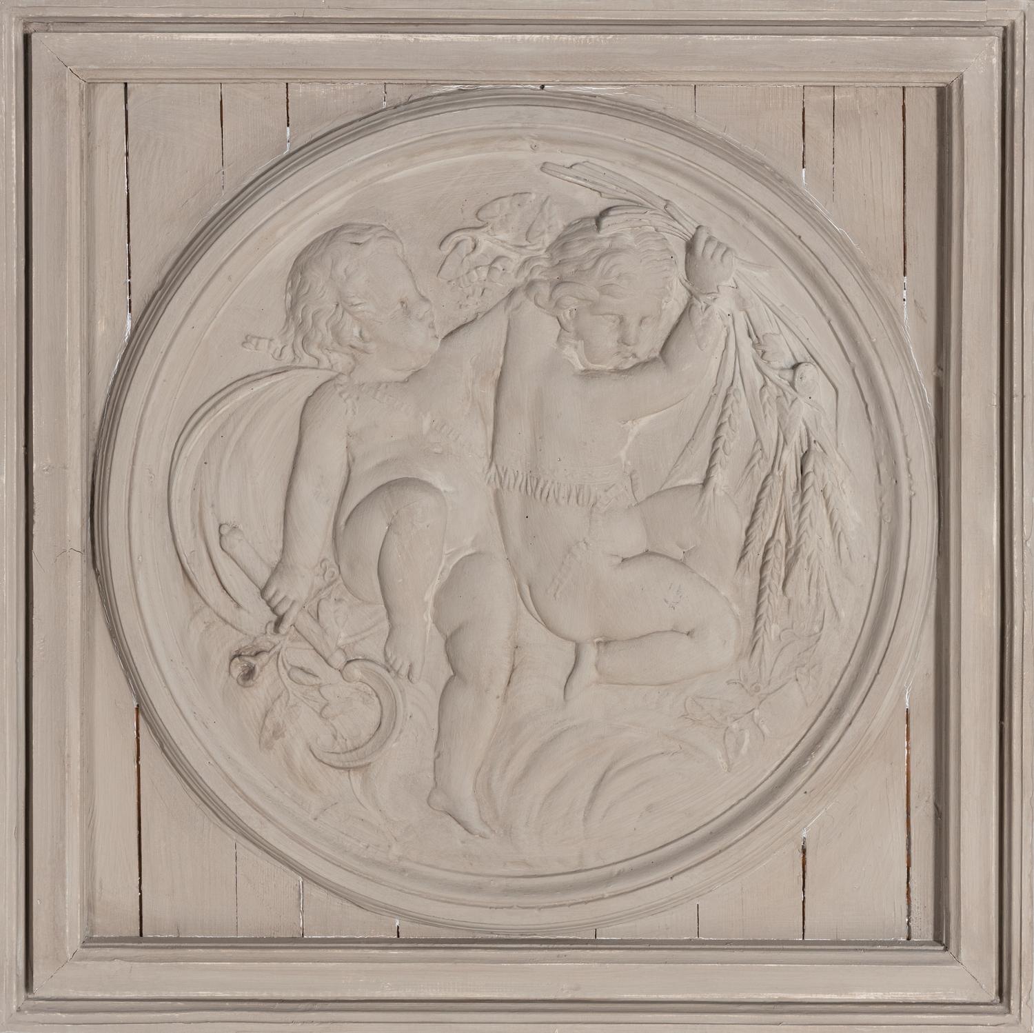 A Set of Four Neoclassical Style Gray-Painted Wood Roundels