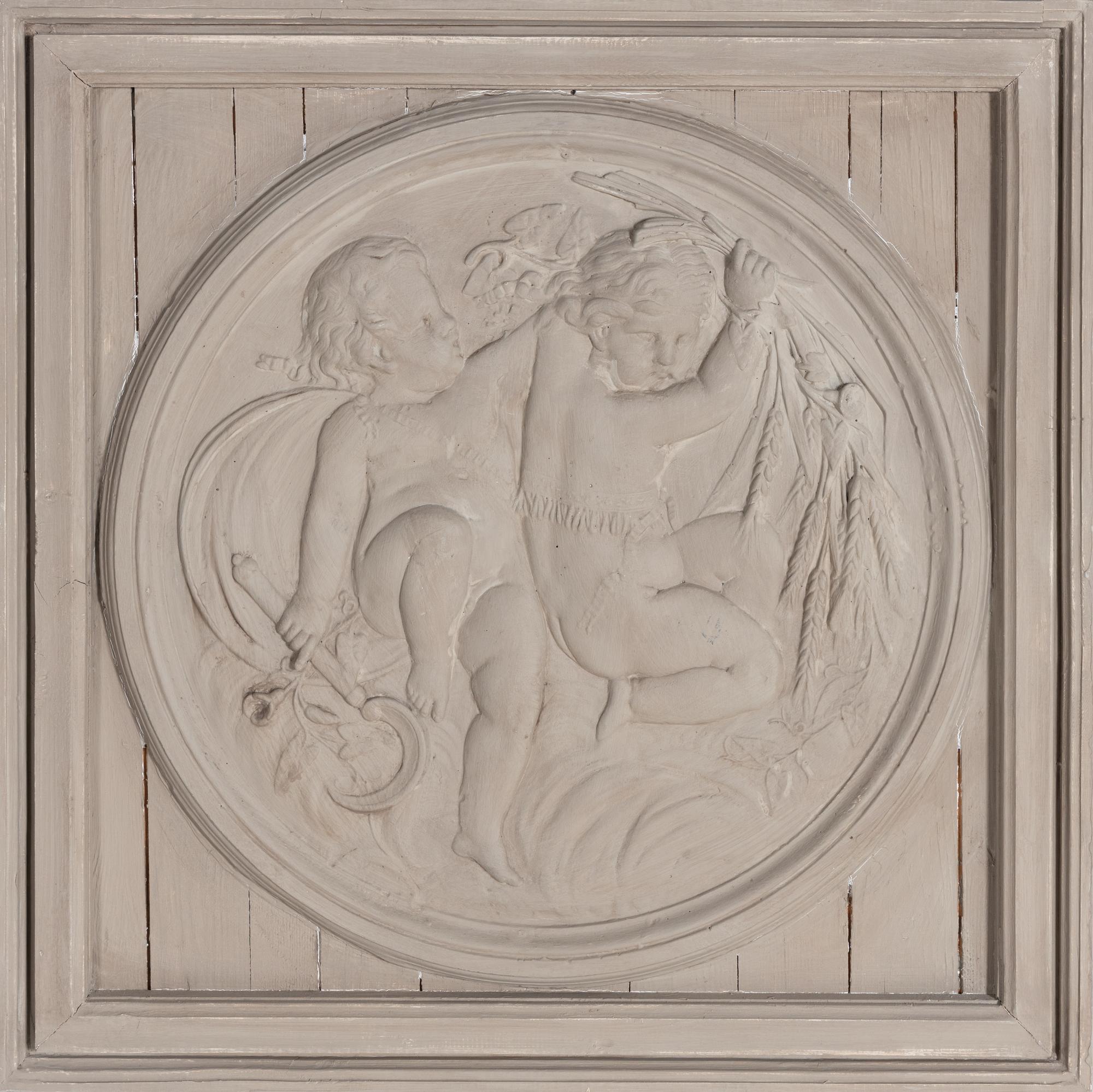 A Set of Four Neoclassical Style Gray-Painted Wood Roundels