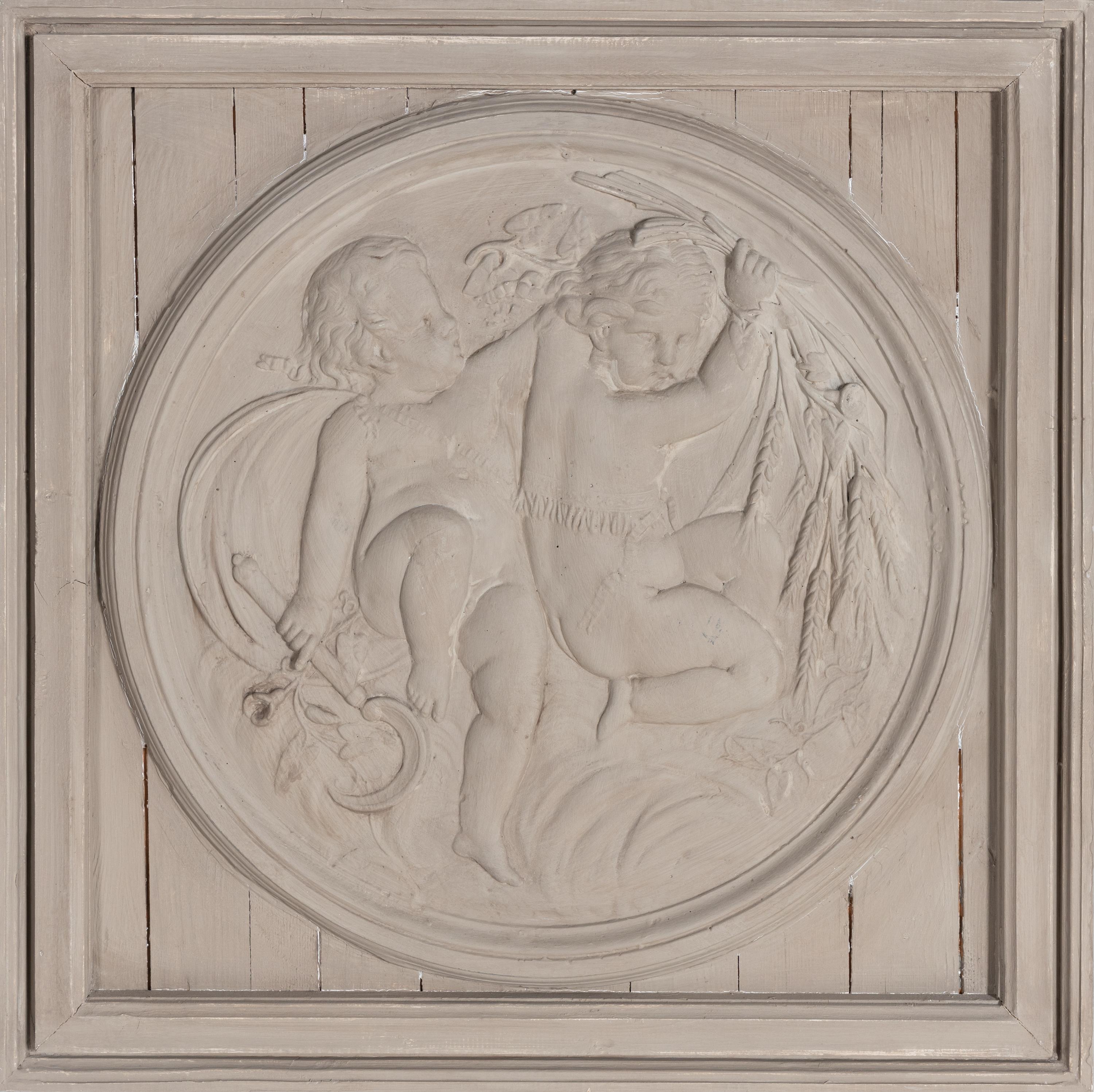 A Set of Four Neoclassical Style Gray-Painted Wood Roundels
