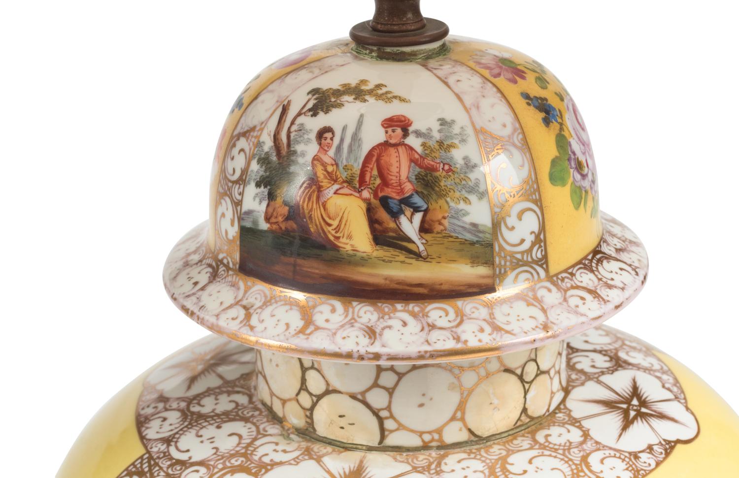 A Pair of German Porcelain Urns Mounted as Lamps