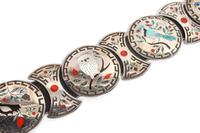 Zuni Silver Inlaid Concho Belt, Dennis and Nancy Edaakie (b.1931, b.1937) Length 53 inches