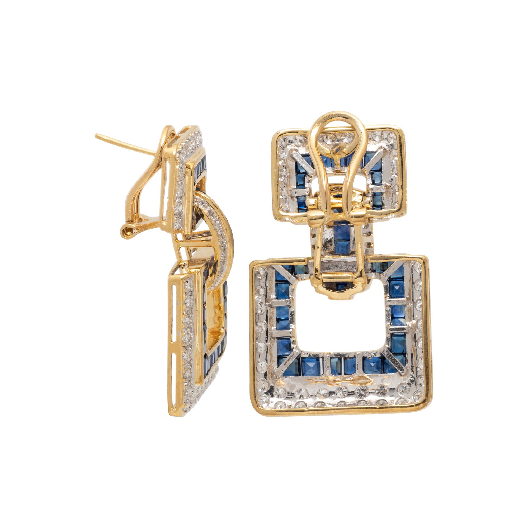 YELLOW GOLD, SAPPHIRE, AND DIAMOND DOOR KNOCKER EARRINGS