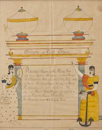 Reverend Henry Young (1792-1861) A Fraktur: Birth And Baptism Record For Priscilla Fox
