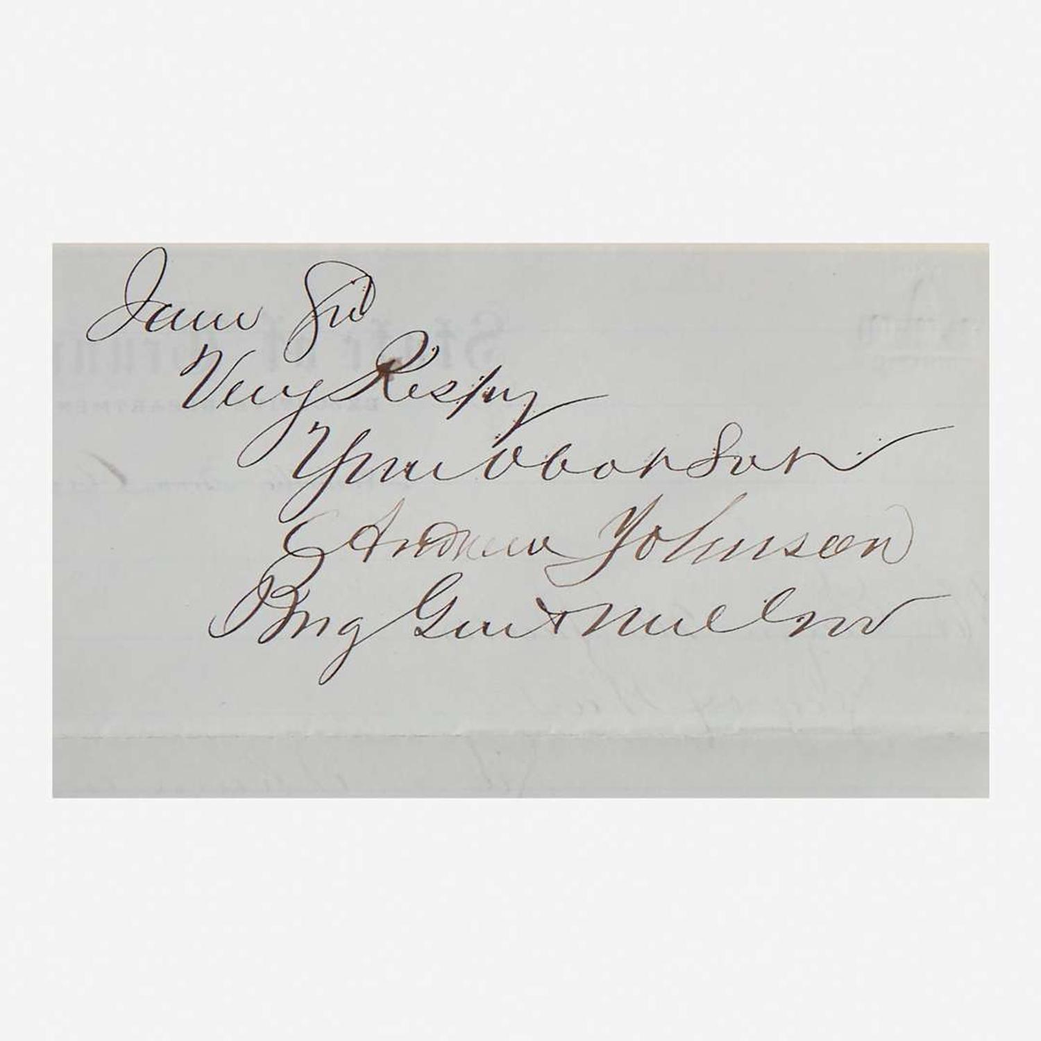 [Presidential] Johnson, Andrew Manuscript Letter, signed