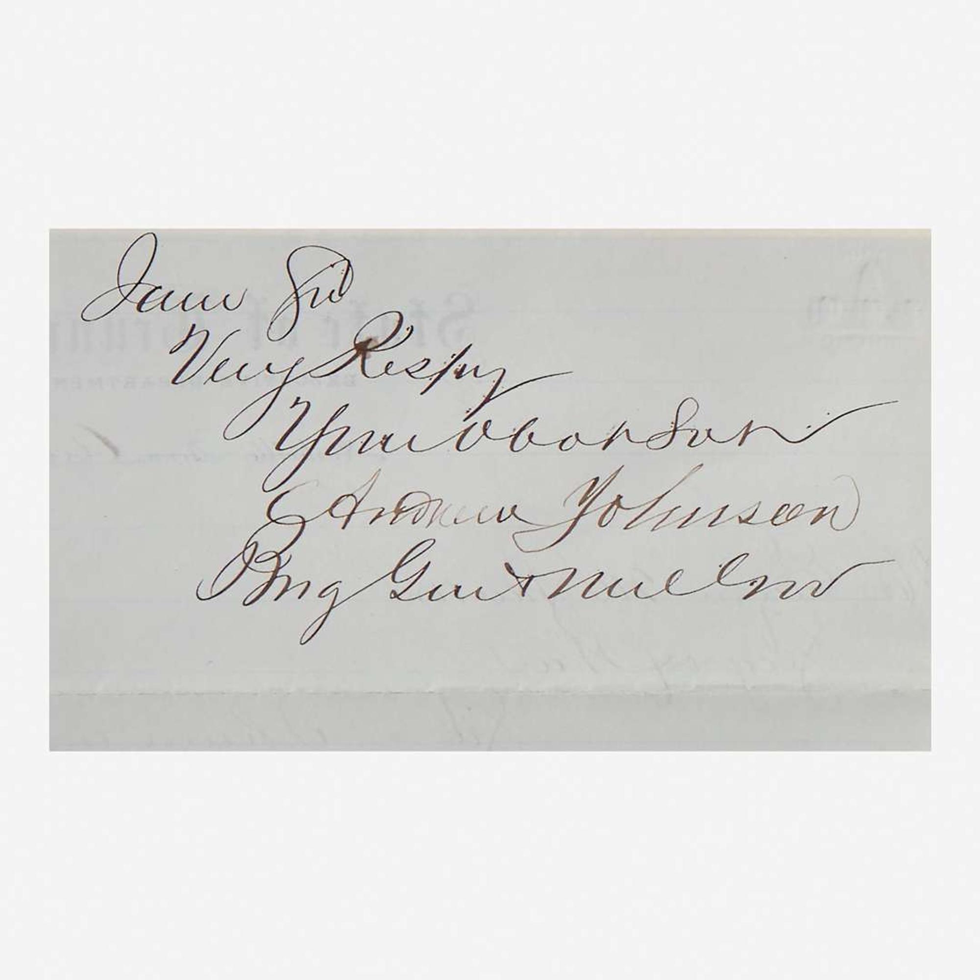 [Presidential] Johnson, Andrew Manuscript Letter, signed