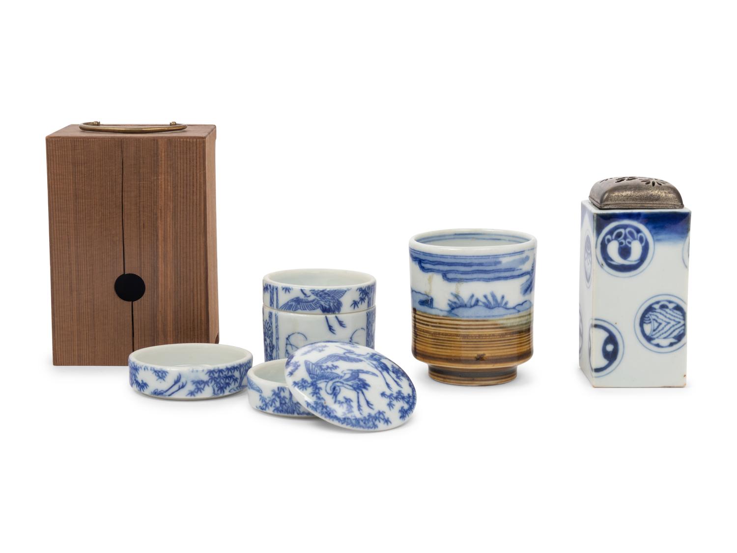 Three Japanese Blue and White Porcelain Articles