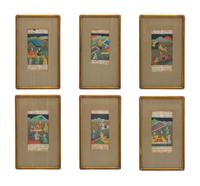A Collection of Six Persian Miniature Paintings in Giltwood Frames
