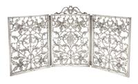 A Silver Overlay Glass Three Panel Table Screen Length 15 1/2 inches.