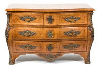 A Louis XV Style Bronze-Mounted Parquetry-Inlaid Tulipwood Commode Height 33 1/2 x width 51 1/2 x depth 23 inches. — 19TH CENTURY