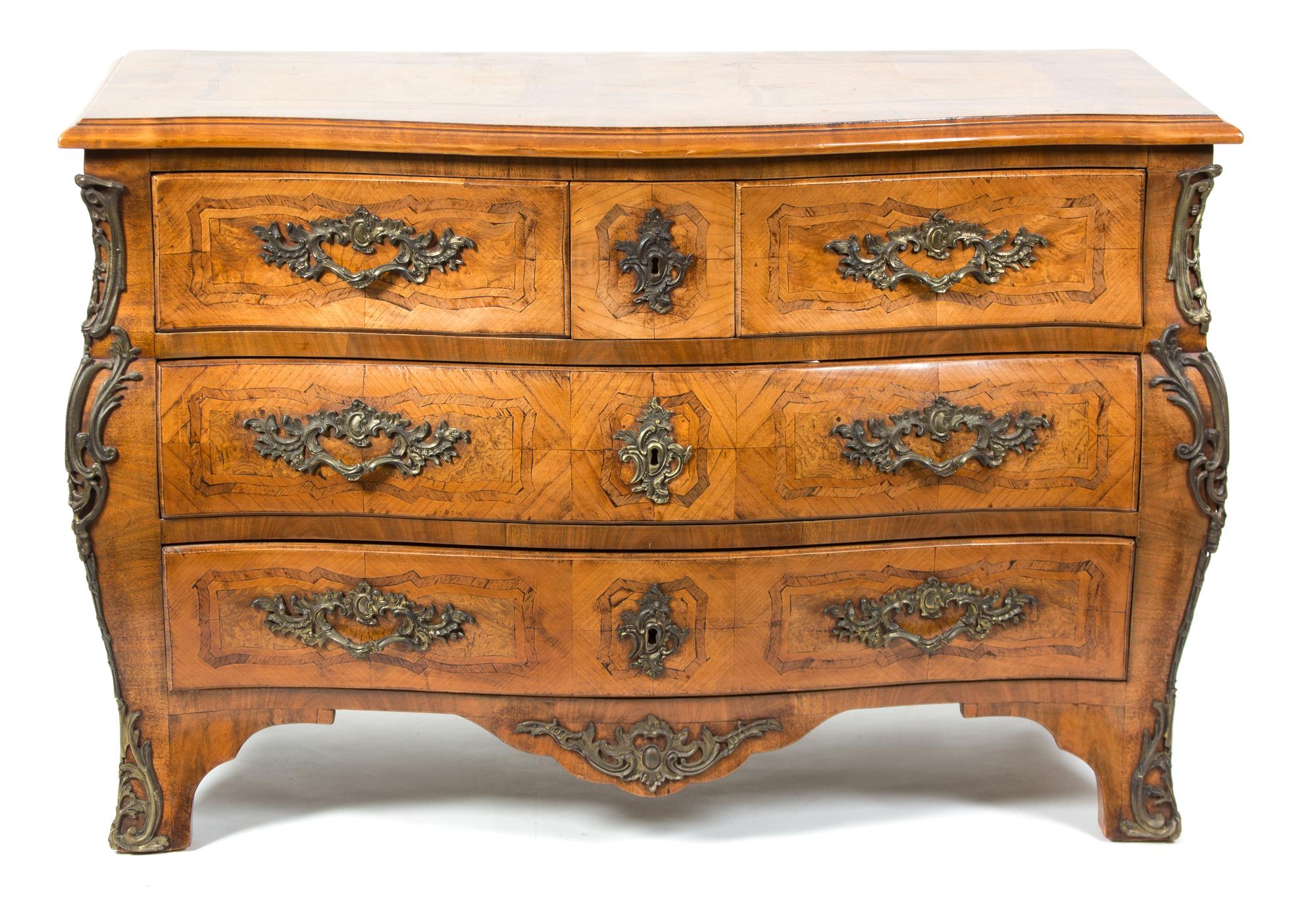 A Louis XV Style Bronze-Mounted Parquetry-Inlaid Tulipwood Commode Height 33 1/2 x width 51 1/2 x depth 23 inches. — 19TH CENTURY