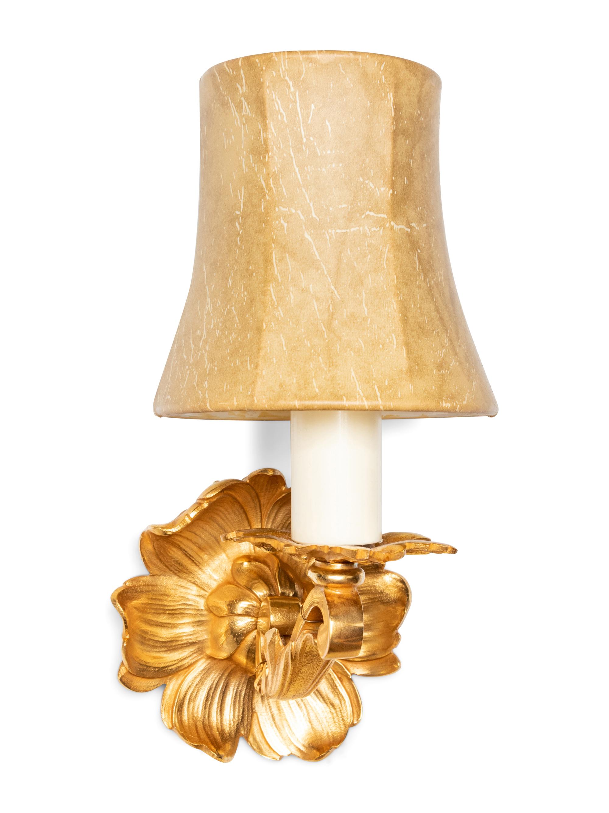 A Pair of Gilt Bronze Single-Light Sconces with Vinyl Shades