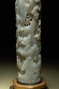 A Pair of Carved Celadon Jade Cylindrical Parfumiers