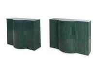 A Pair of Art Deco Style Painted Sideboards with Opaque Glass Tops