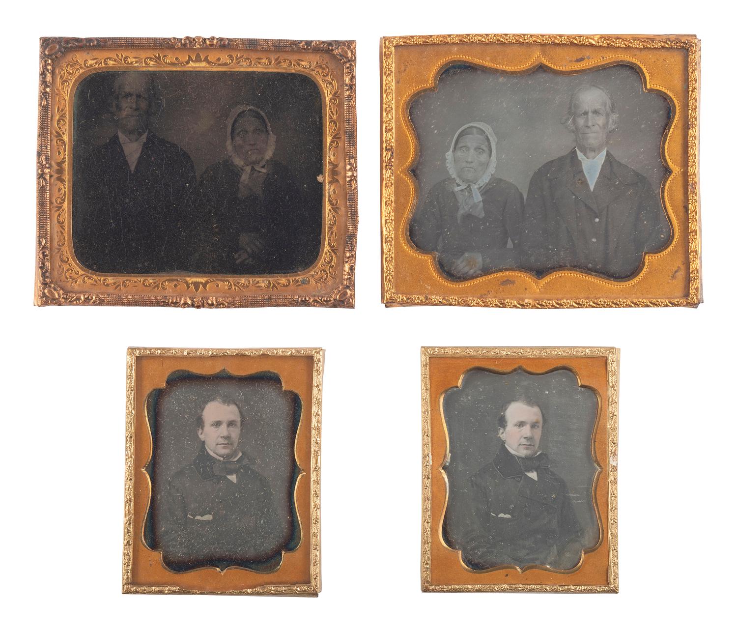 [EARLY PHOTOGRAPHY]. A collection of pairs and trios of cased images featuring the same male and female subjects, including many likely copy images, including: