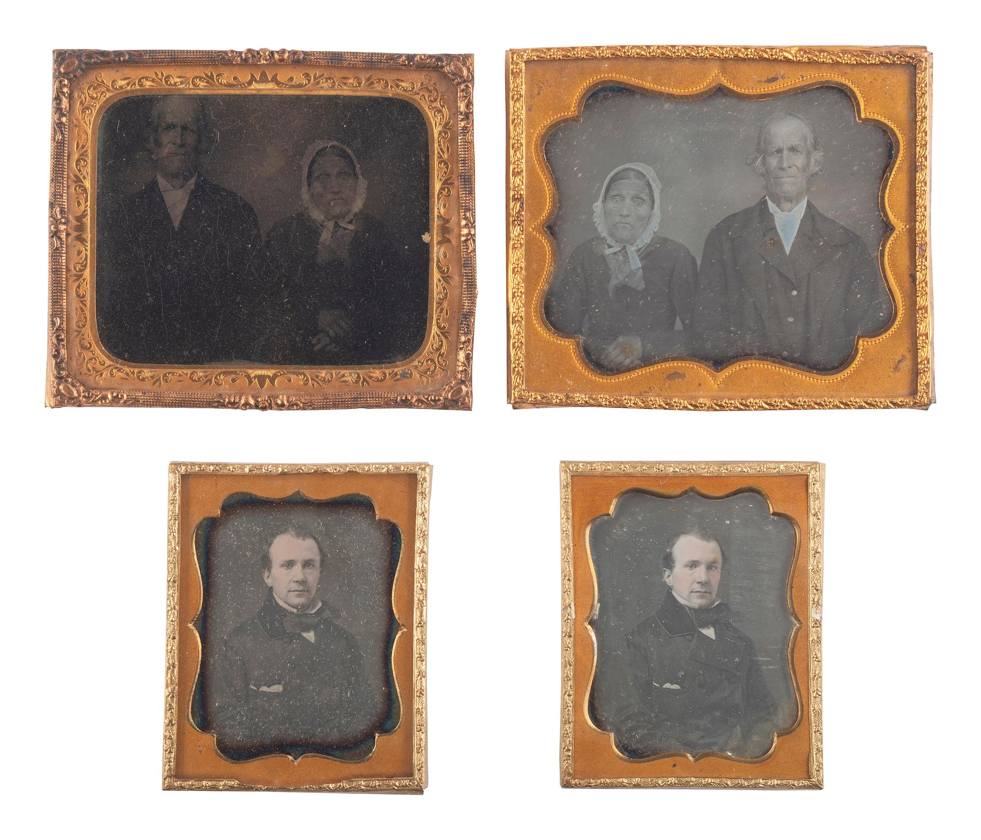 [EARLY PHOTOGRAPHY]. A collection of pairs and trios of cased images featuring the same male and female subjects, including many likely copy images, including: