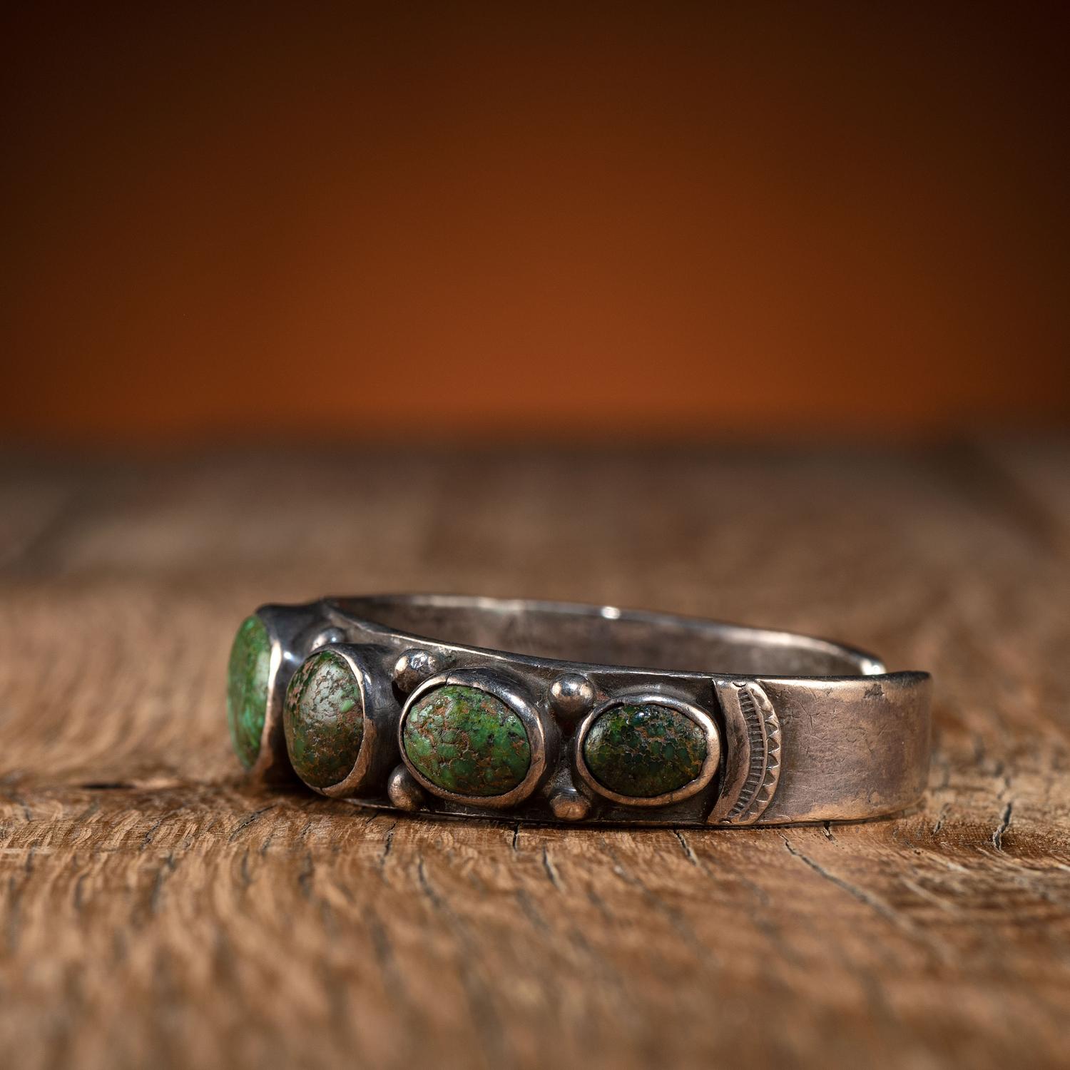 Navajo Silver Ingot and Turquoise Cuff Bracelet