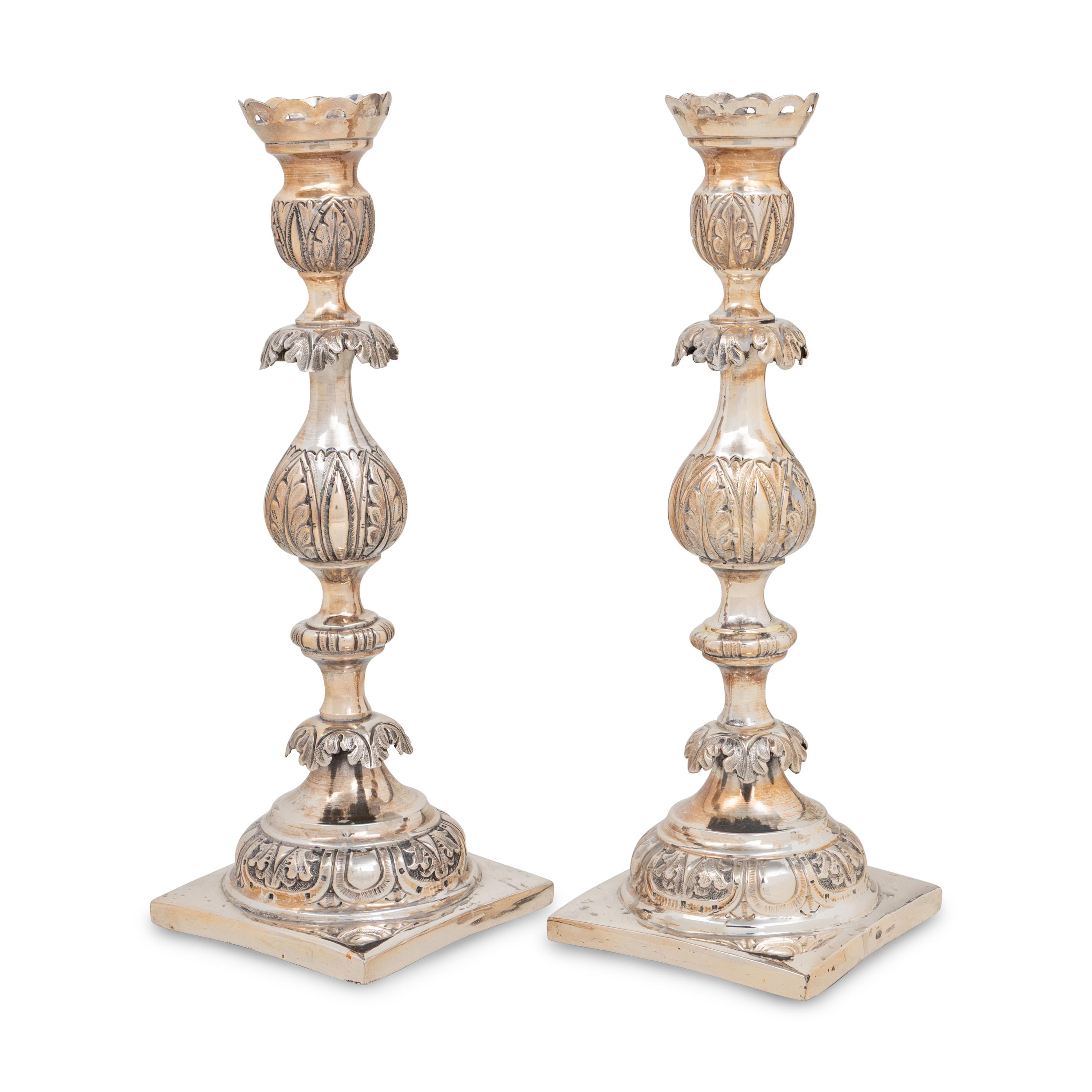 A Pair of Polish Silver Candlesticks
