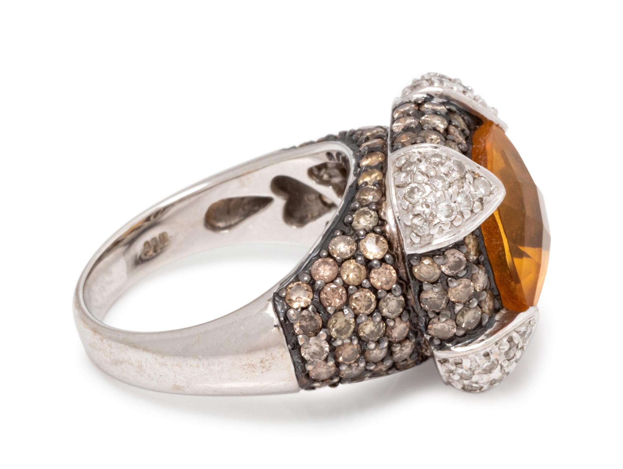 CITRINE, DIAMOND AND COLORED DIAMOND RING