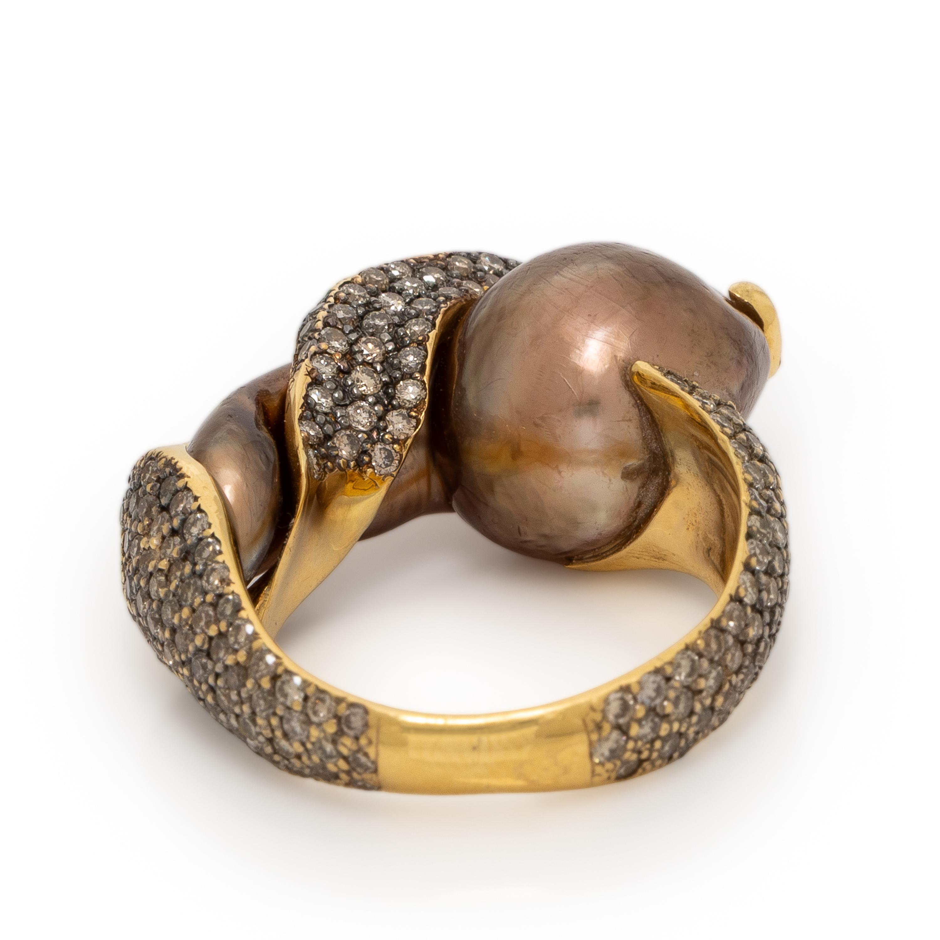 Yvel, Baroque Cultured Pearl and Colored Diamond Ring