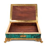 An Empire Style Gilt Bronze Mounted Malachite Veneered Table Casket