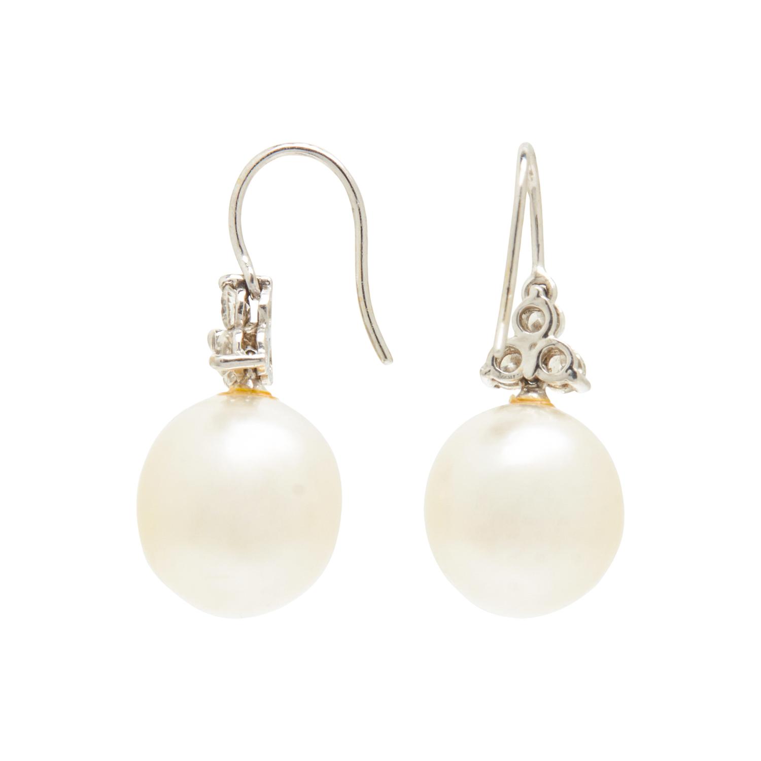 CULTURED SOUTH SEA PEARL AND DIAMOND EARRINGS