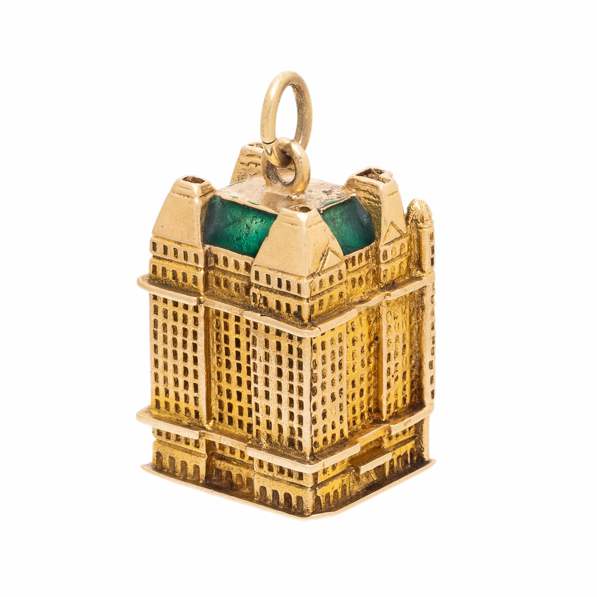 Yellow Gold and Enamel Plaza Hotel Charm