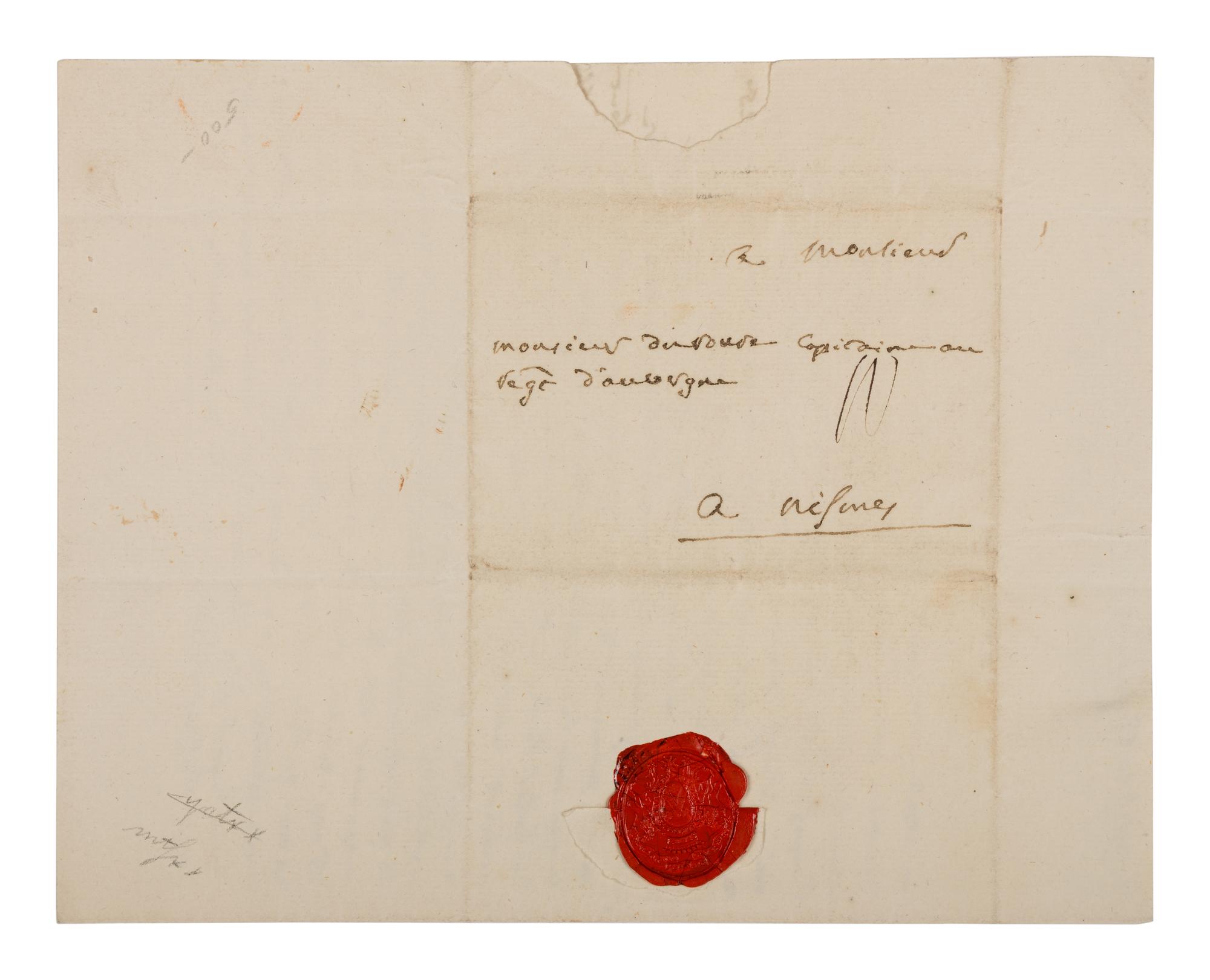 [ENGLISH & CONTINENTAL MANUSCRIPTS]. ROCHAMBEAU, Jean-Baptise, Comte de (1725-1807). Autograph letter signed ("Le Comte de Rochambeau") to unnamed officer dated 18 January 1771.