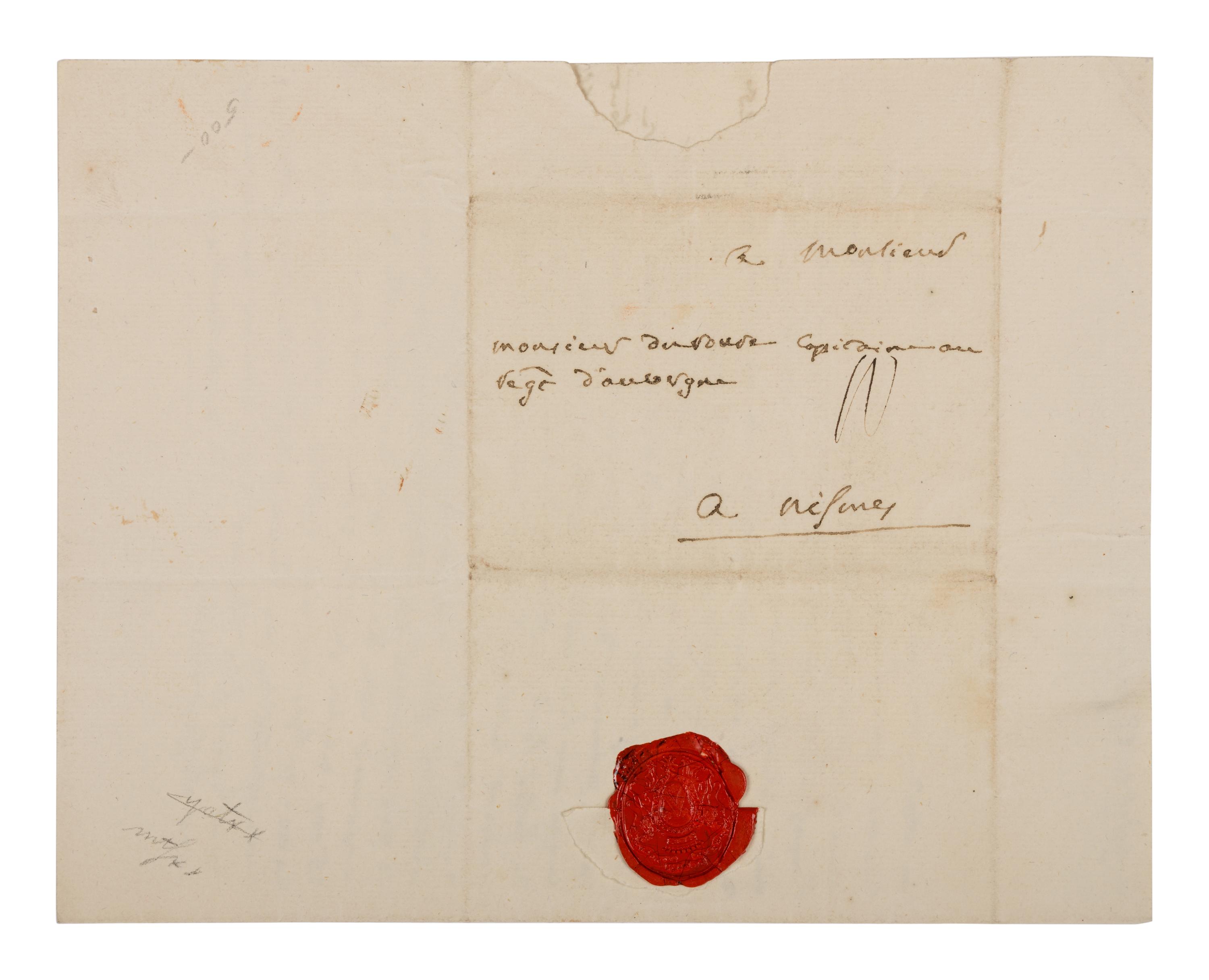 [ENGLISH & CONTINENTAL MANUSCRIPTS]. ROCHAMBEAU, Jean-Baptise, Comte de (1725-1807). Autograph letter signed ("Le Comte de Rochambeau") to unnamed officer dated 18 January 1771.