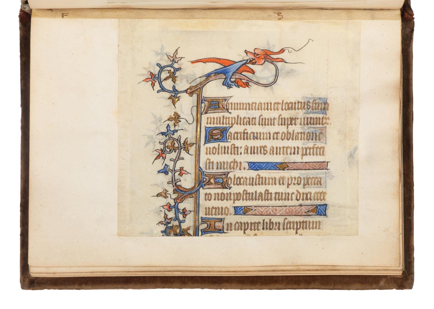 [LEAF BOOK - ILLUMINATED MANUSCRIPTS]. A leaf book containing various illuminated leaves from several Books of Hours, most executed in France, ca 13th-15th centuries.
