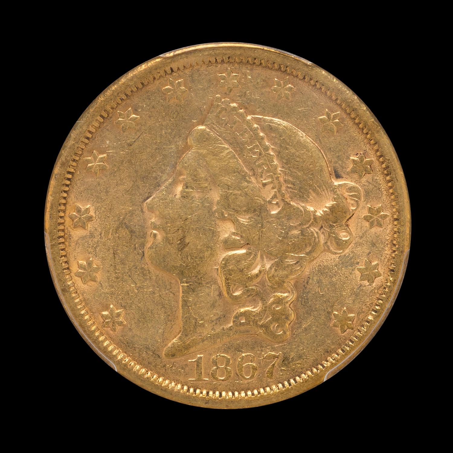 A United States 1867-S Liberty Head $20 Gold Coin
