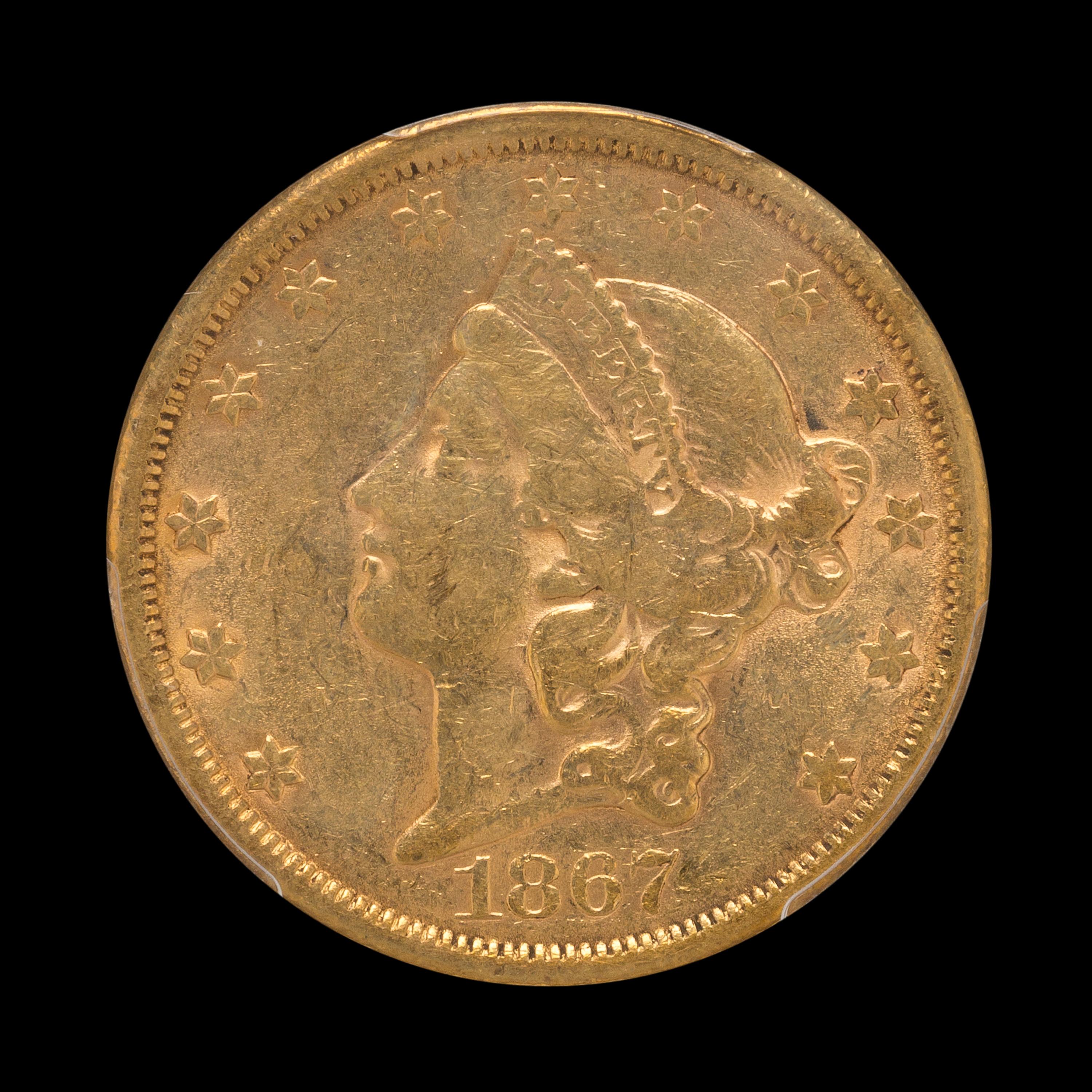 A United States 1867-S Liberty Head $20 Gold Coin