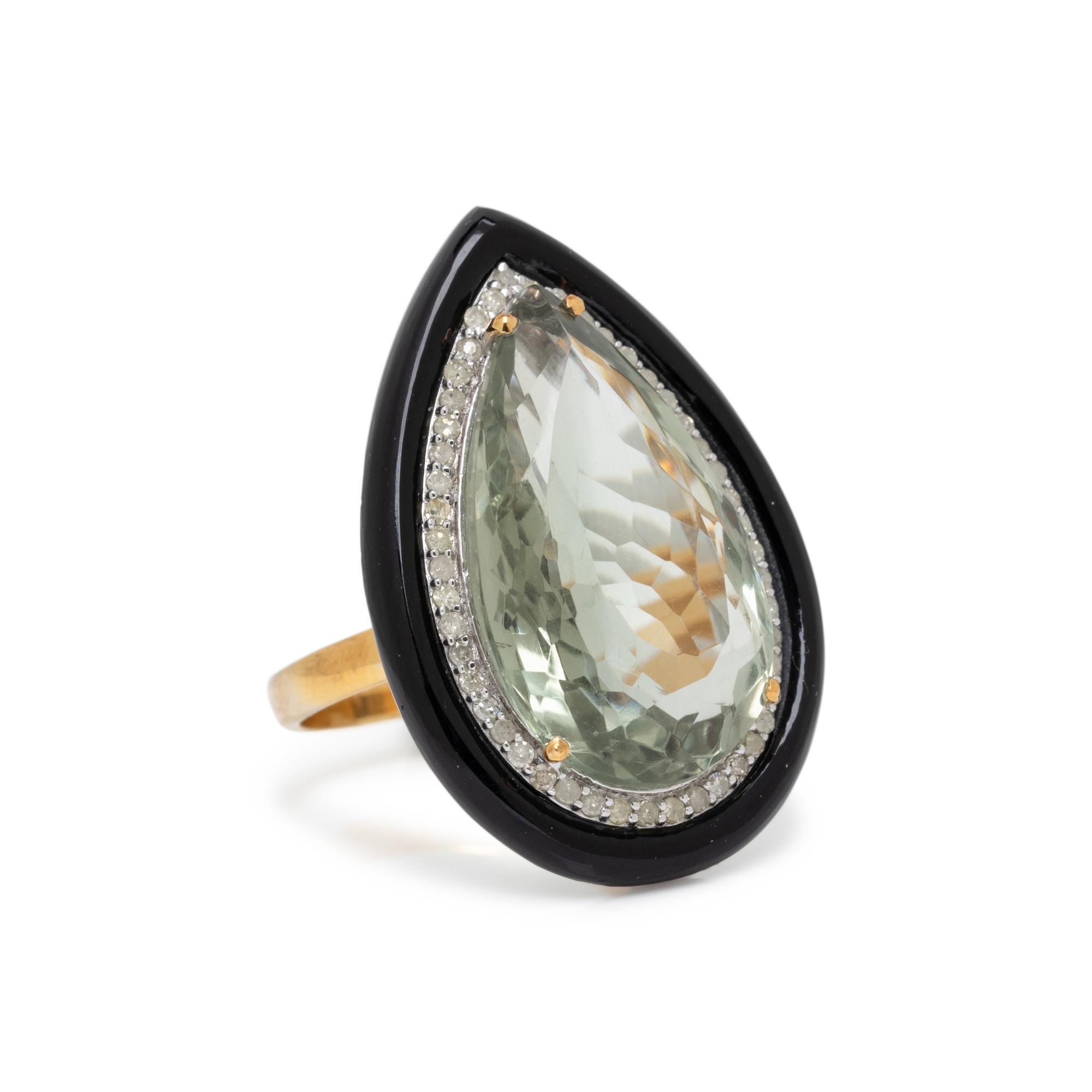 PRASIOLITE, BLACK ONYX, AND DIAMOND RING