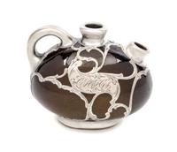 A Weller Louwelsa Silver Overlay Diminutive Pitcher Width 3 1/2 inches.